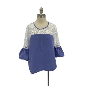 Marc New York Size Large Lace Blue Bell Sleeve Blouse Top Andrew Marc